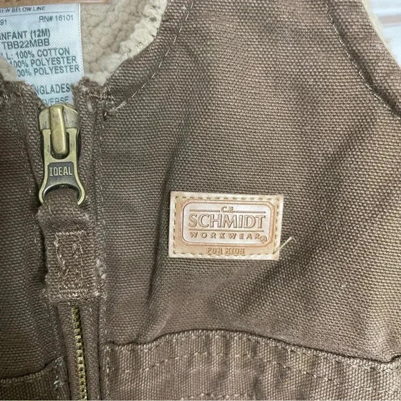 Schmidt Workwear Kids Overalls 12 Months Brown Insulated Zip Up Adjustable Strap - Picture 5 of 7